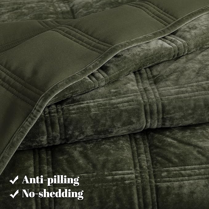 PHF Ultra Soft Velvet Quilt Set King Size – 3PCS Luxurious Cozy Quilted Comforter Alternative with Diamond Pattern, Warm Quilted Bedspread Coverlet, 108" x 92", Smokey Olive