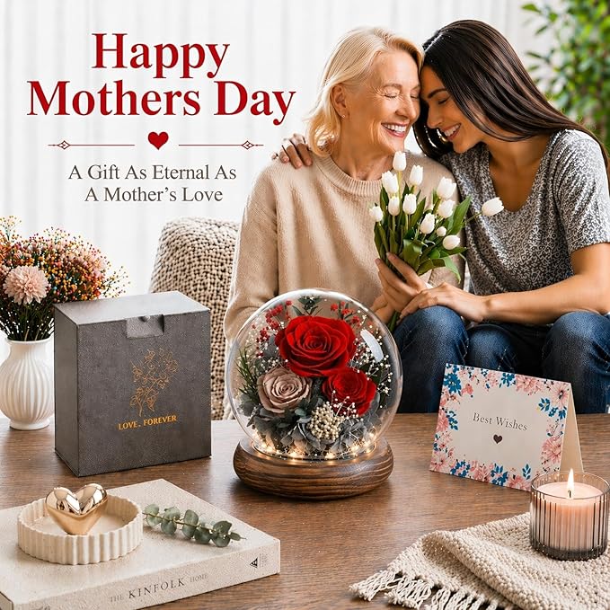 Gifts for Mom Grandmas Birthday Gifts for Women Flowers for Delivery Prime Preserved Fresh Flowers in Glass Dome Forever Real Eternal Roses Mother Days Anniversary for Sister Daughter Wife Girlfriend