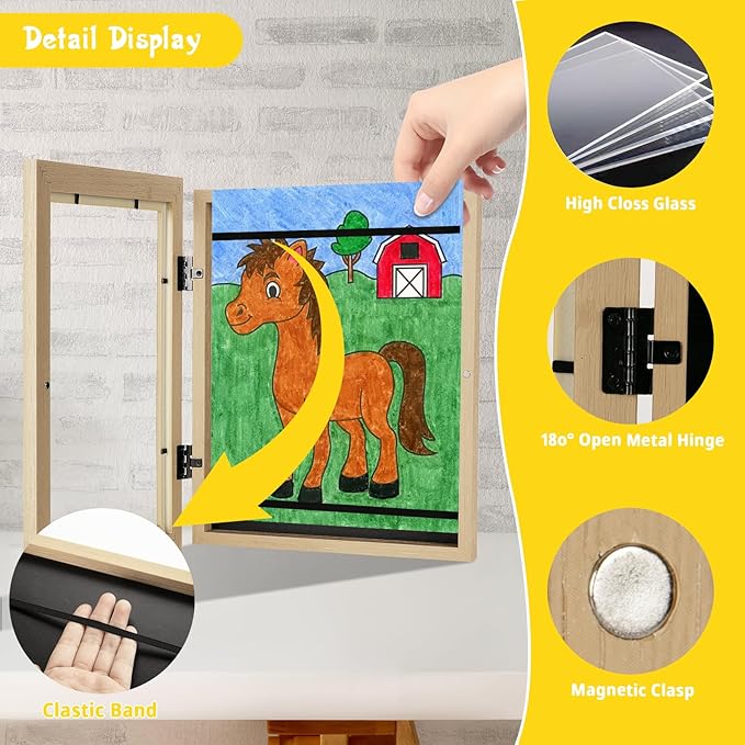 3 Pack 8.5x11 Kids Art Frames Natural, Kids Artwork Frames Changeable Child Artwork Picture Display Front Opening, Rustic Children Storage Frame Hold 50pcs Craft, Drawing, Art Project, Schoolwork