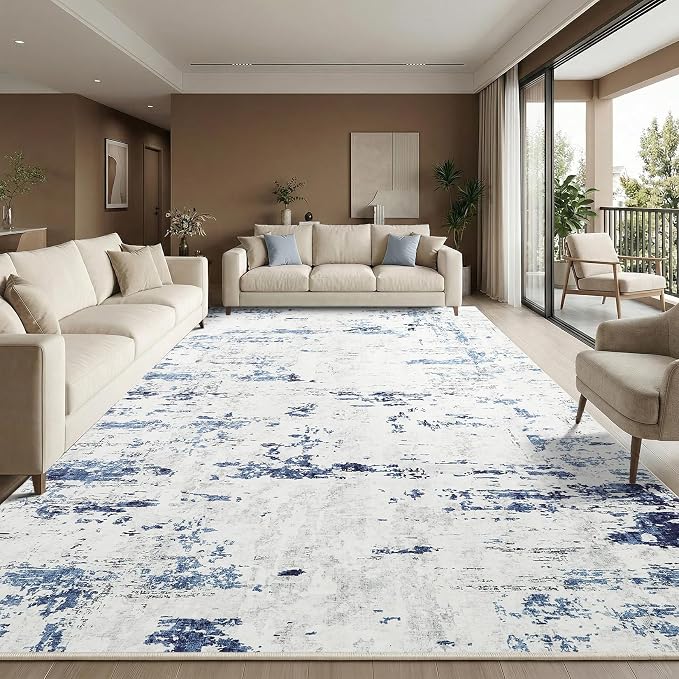 GarveeHome 9x12 Abstract Area Rug, Washable Soft Low Pile Non Slip Accent Rug for Living Room, Bedroom, Dining Room, Modern Neutral Indoor Carpet