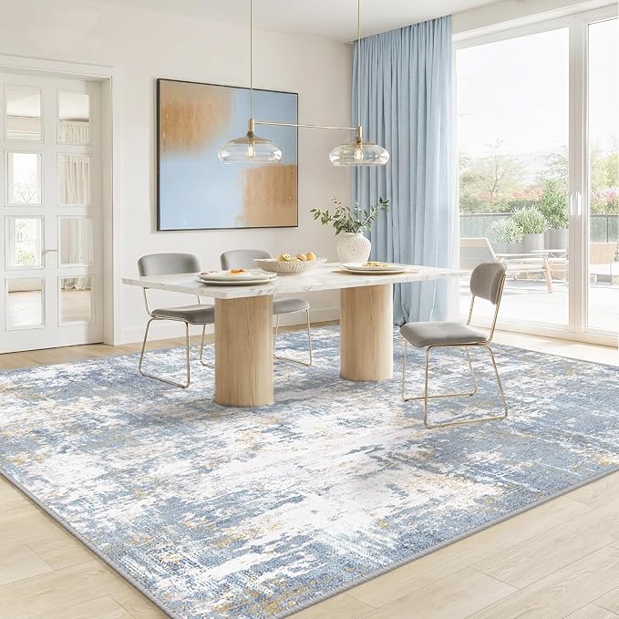 RELEANY Washable Area Rugs 5'x7' Non-Slip Modern Abstract Soft for Living Room Entryway Bedroom Nursery, Print Pattern, Light Blue