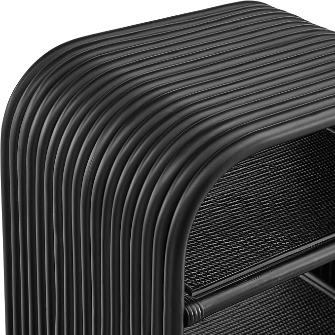 Modway Eve Curved Natural Rattan Side Table in Black – Round Accent End Table for Living Rooms, Bedrooms, or Covered Patios