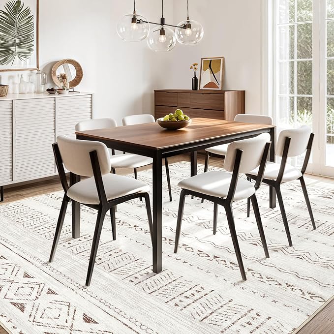 cotiled 6x8 Area Rug Living Room: Washable Boho Rugs with Non Slip Backing Large Soft Indoor Stain Resistant Carpet for Bedroom Farmhouse Dining Room Lightweight Home Decor L Brown/Cream