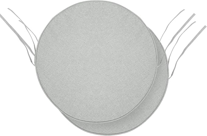 Outdoor Round Chair Cushions 15 Inch, Fade-Resistant & Water-Resistant, Bistro Chair Seat Pads for Porch Garden Balcony Patio Furniture Stools, Non-Slip Bottom, Set of 2, Light Grey