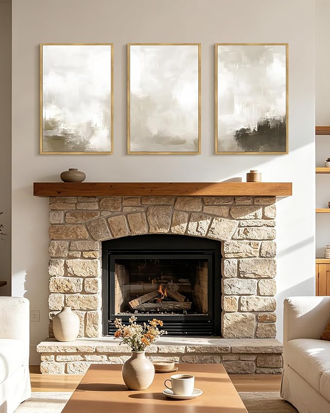 PHOPAGO Abstract Framed Wall Art Large 16x24in Minimalist Pastel Neutral Wall Decor Modern Art Paints Living Laundry Room Home Decor - Natural Framed