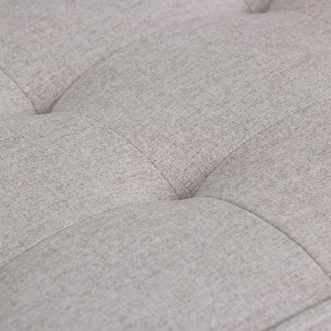 SIMPLIHOME Cosmopolitan Storage Ottoman Bench - 44 inch Wide Upholstered Linen Look Fabric Rectangle Storage Ottoman in Cloud Grey, Transitional Bench for Bedroom with Tufted Lift-Top and Open Shelf