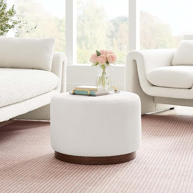 Modway Large 23" Round Boucle Upholstered Upholstered Ottoman