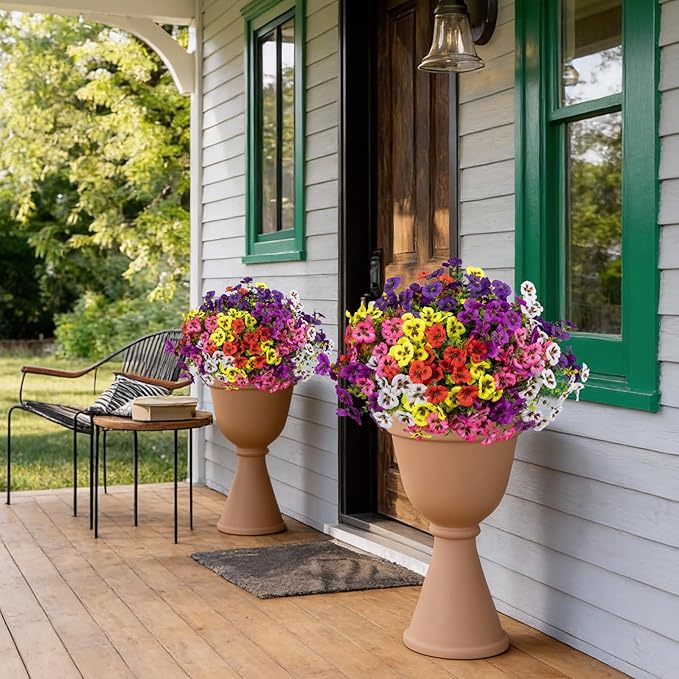 24 Pcs Artificial Fake Pansy Flowers for Outdoor,Faux Silk Plants Flowers UV Resistant Pansies Spring Flowers for Planter Front Door Porch Yard Patio Garden Window Box Home Decor(6 Color)