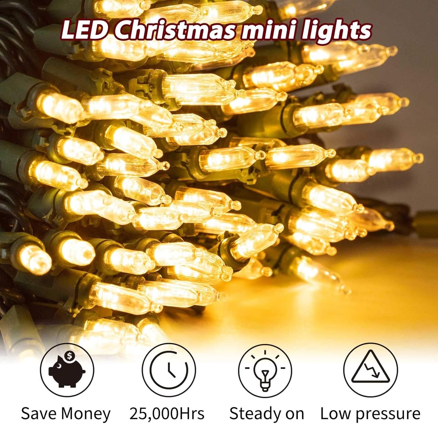 Christmas Led Mini String Lights, 67 Feet 200 LED Outdoor Mini Christmas Lights, Waterproof String Lights Plug in for Tree Wreath Garland Holiday Commercial Decorations, Warm White
