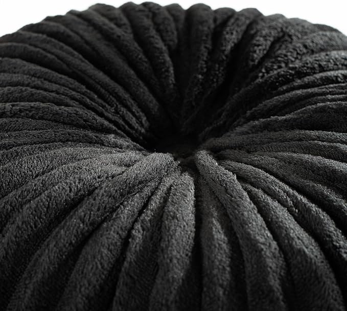 HIG Decorative Round Throw Pillows for Bed Couch -Set of 2 Handcraft Ruched Pumpkin Pillow, Soft and Durable Flannel Floor Pillow for Home Decor, Bed Living Room and Sofa (Black,14.5"x14.5")