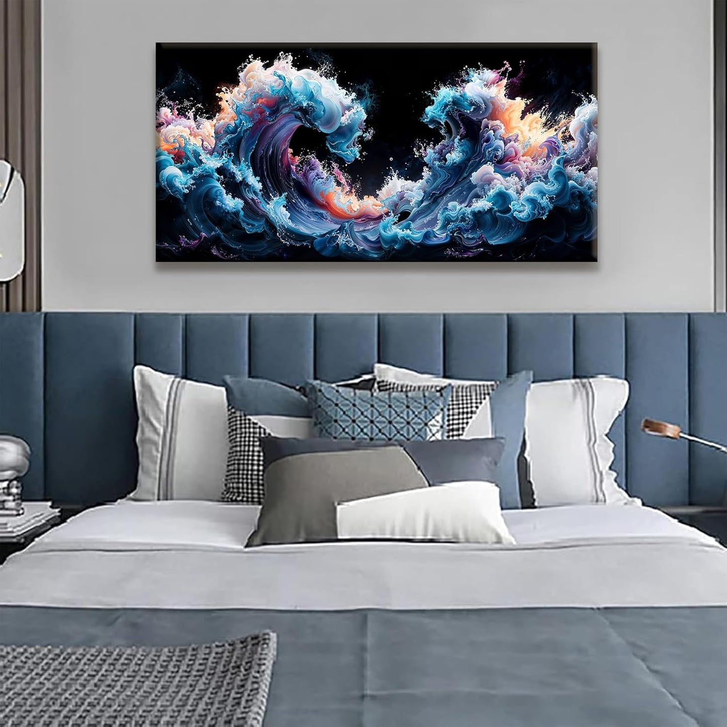 QSQ Canvas Art Wall Decor Colorful Waves Abstract Wall Art For Living Room Modern Canvas Prints Pictures Colorful Wall Art Picture For Bedroom Hotel Home Wall Decor 24 X 48 Inch