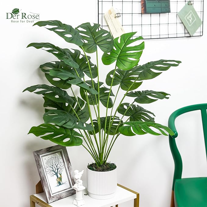 Der Rose 28" Fake Plants Large Artificial Monstera Faux Potted Plants Indoor Tall for Outdoor Living Room House Floor Front Porch Tree Decor (Pack of 2)