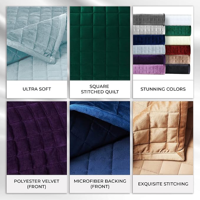 Tribeca Living Luxury Velvet Quilt King Size Set - 260GSM Ultra-Soft Oversized Velvet Bedspread Comforter Set with 2 Shams, in Florence Navy Blue