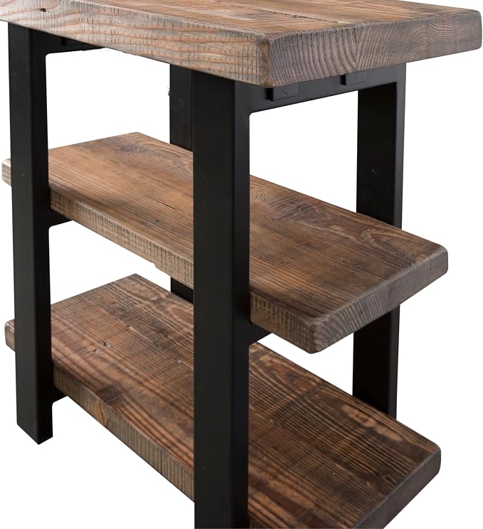 Alaterre Furniture Pomona Solid Wood 3-Tier End Table, Rustic Brown, 20” | Small Side Table or Nightstand with Storage Shelf and Metal Legs, Rustic Farmhouse Chair Side Table for Living Room & Bedroom