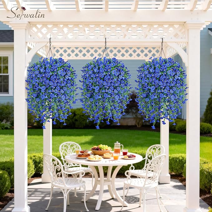 Serwalin Artificial Hanging Flowers for Outdoors UV Resistant, 8PCS Faux Morning Glory Fake Outdoor Flowers Realistic Silk Flower Faux Plants for Outside Planter Front Door Porch Patio Yard Decor