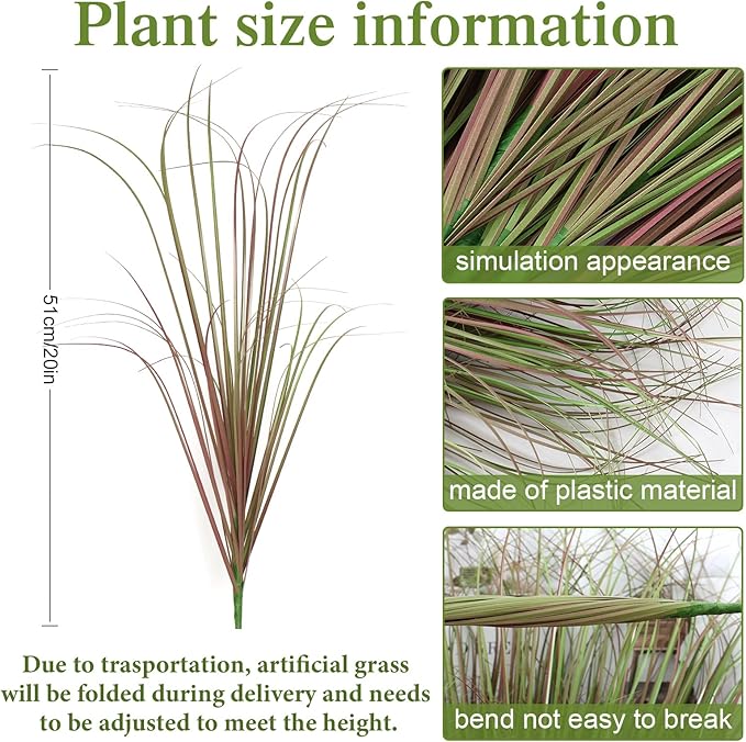24 Bundles Artificial Grass Plants Outdoor 20 Inch Tall Fake Shrubs Wheat Grass UV Resistant Greenery Stems Weed Faux Bushes Plant for Indoor Outdoor Garden Office Home Decor, Purple