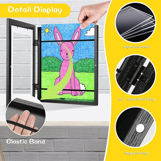 3-Pack Black Woodgrain Kids Art Frames - 10x12.5 with Mat, 8.5x11 Without Mat, Changeable Front Opening, Holds Drawings, Crafts, Artwork