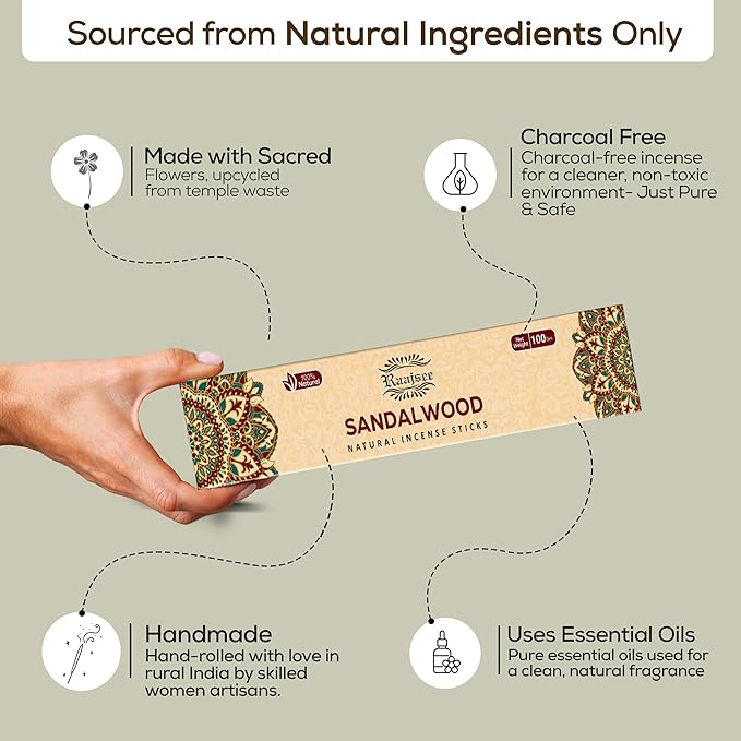 Raajsee Incense Sticks Assorted Pack (180 gm), 100% Pure Organic Natural Hand Rolled Free from Chemicals - Perfect for Aromatherapy, Cleansing, Meditation, and Church (12 Pack)