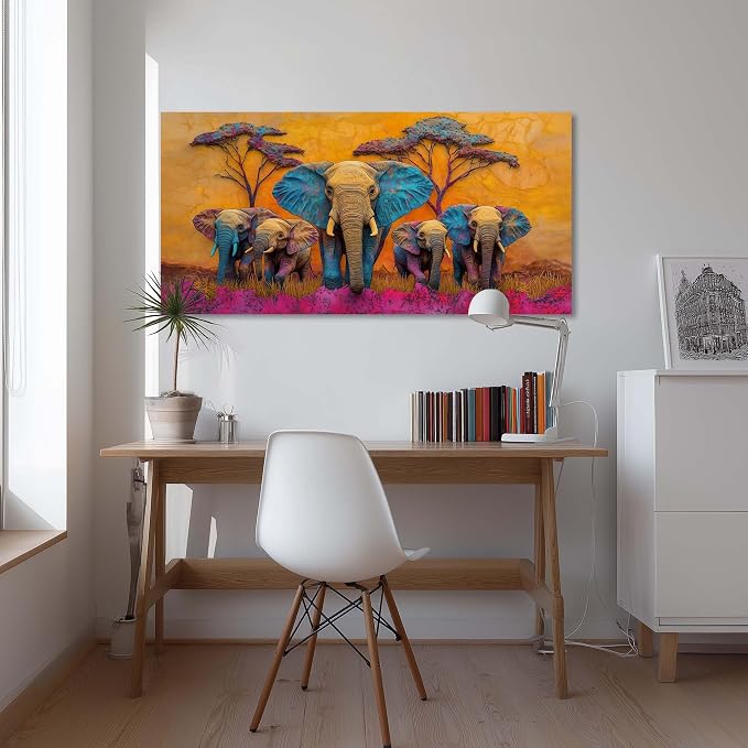 Ggaafet Colorful Elephant Wall Art for Bedroom Canvas Painting Prints Beautiful Cute African Purple Surreal Art Deco Modern Artwork Office Family Dining Room Decor