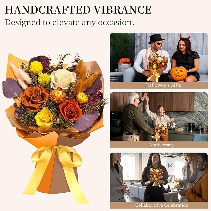 FNCHAI Flowers for Delivery, Vibrant Orange Preserved Flowers Bouquet with Greeting Card, Ideal for Birthday, Friend Gatherings, Corporate Events, Thanksgiving Surprises(Orange)