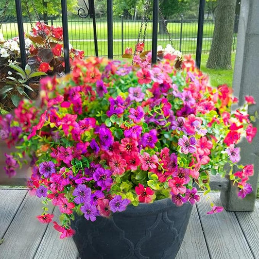Yastouay 24 Bundles Artificial Flowers for Outdoors, UV Resistant Artificial Outdoor Flowers No Fade Fake Outdoor Flowers Plants for Garden Porch Window Box Pot Planters Decor (Fuchsia+Rose Red)