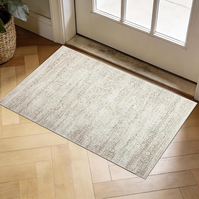 Srugn Washable Rugs 2x3 Entryway Area Rugs for Kitchen,Living Room,Bedroom- Small Low Pile Non Slip Throw Rugs for Enterway Bathroom,Vintage Indoor Door Mat for Farmhouse Home Office Decor