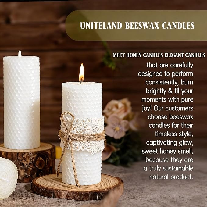 8 Pack Beeswax Pillar Candles, White Natural Beeswax Candles 160 Hours Long Burning for Emergency,Unscented Organic Bees Wax Candle for Home,Prayer,Dripless Smokeless 2x5in