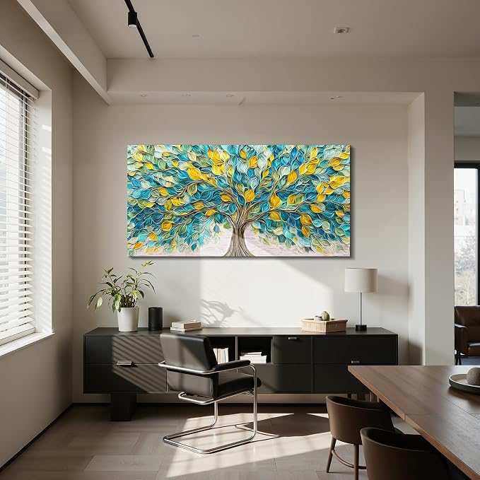 imjiayu Tree of Life Wall Art, Large Wall Decor, Nature Wall Art, Modern Abstract Botanical Prints, Blue Green Tree Big Picture, Leaf Paintings Wall Decor Living Room Bedroom Hallway Office 24"x48"