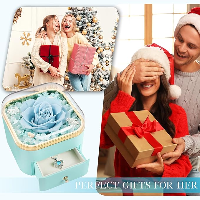 Beferr Gifts for Mom Preserved Real Rose with Necklace Eternal Roses Forever Flowers for Delivery Christmas Anniversary Birthday Mothers Day Flower Gifts for Women Her Grandma Wife Daughter Girlfriend