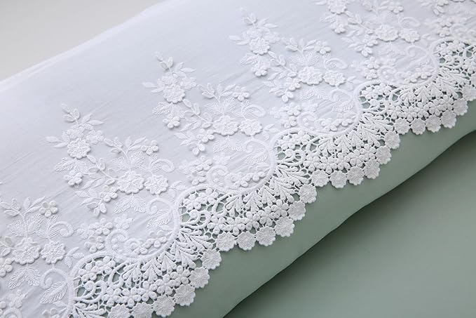 White Lace Pillow Shams with 3D Flowers Retro Noble Luxury Elegant Look Pillowcases 100% Cotton Standard Size 2-Pack