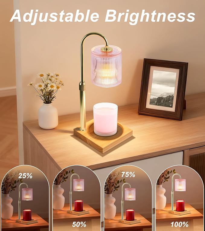 TigQiang Adjustable Height Candle Warmer Lamp, Candle Lamp Timer Dimmer 7 Levels, Compatible All Jar Candles, Top Melting, Cystal Candle Heater Lamp for Scented Wax, Elegant Home Decoration, Pink