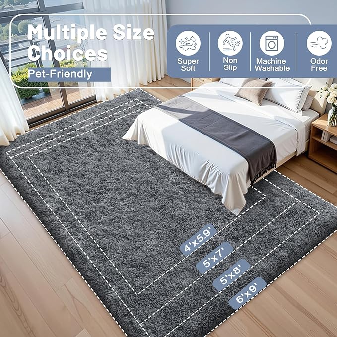 OLANLY 2x4 Machine Washable Runner Rugs for Hallway, Soft Fluffy Shaggy Bedside Rugs for Bedroom, Living Room, Indoor Floor Carpet for Kids Girls and Boys, Nursery Rooms, Home Decor Aesthetic, Grey