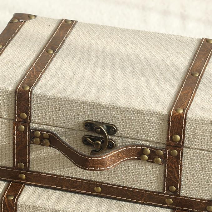 DECOR4SEASON Vintage Linen Fabric Decorative Box Set of 2 - Antique-Style Keepsake Chests for Coffee Table Decor, Mementos, and Elegant Bookshelf Styling