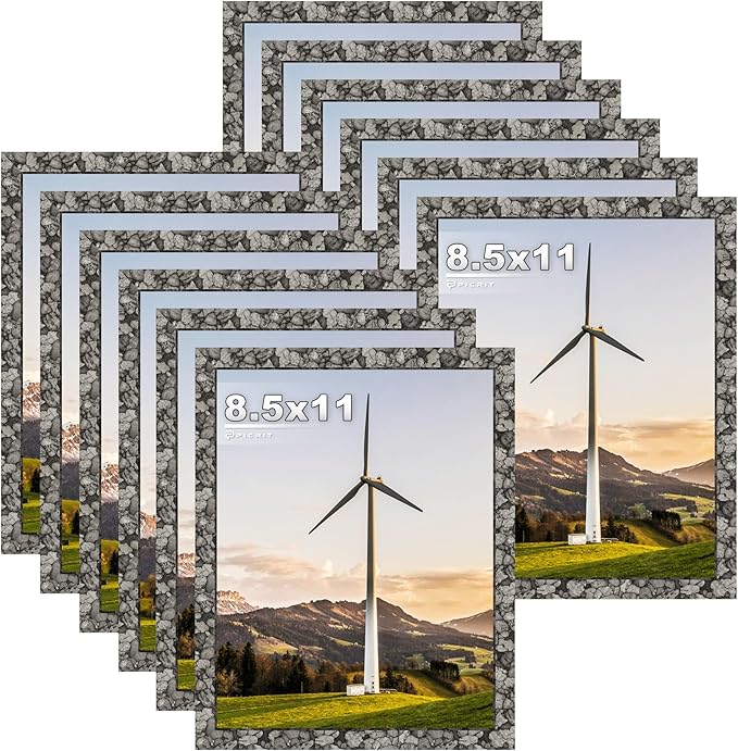 Picrit 8.5x11 Farmhouse Picture Frame Set of 12, Display 6x8 with Mat or 8.5 x 11 without Mat, Country Photo Frames for Wall Mounting or Table Top Display, Rustic Gray