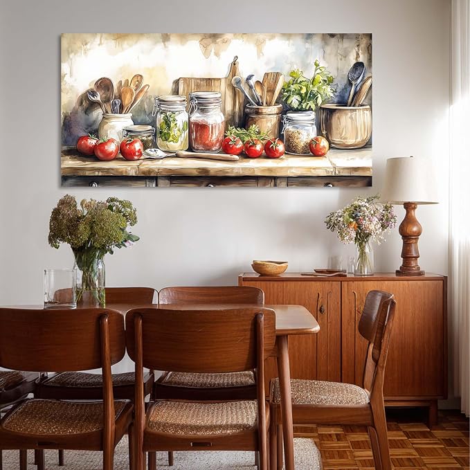 Ggaafet Watercolor Still Life Wall Art for Living Room Canvas Painting Prints Food Tableware Art Deco Vintage Artwork Office Bedroom Kitchen Dining Room Decor Large