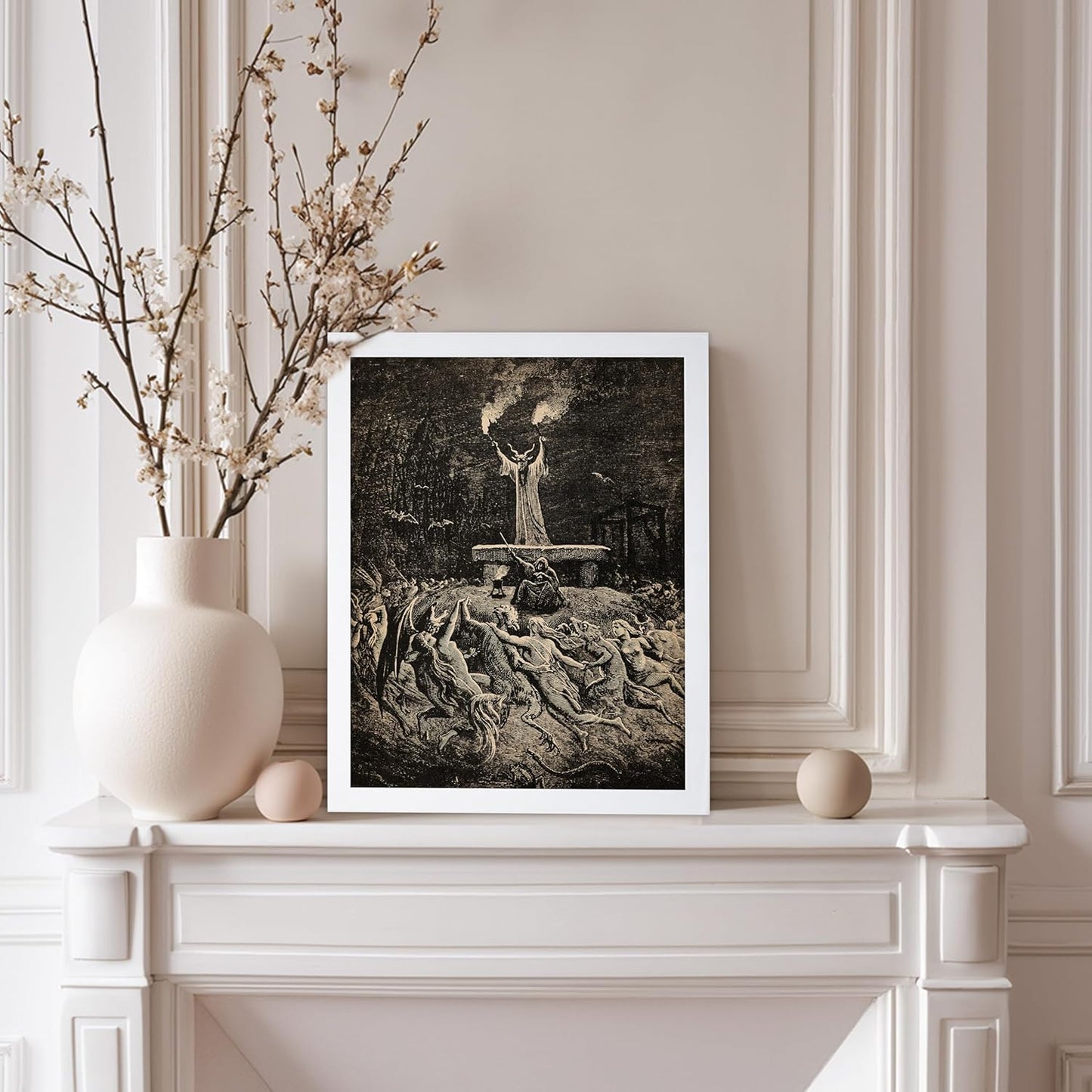 Poster Master Vintage Gustave Dore Poster - Retro Illustration Print - Gift for Gothic, Horror Fan - Dance of Sabbath, Witch, Magic, Spell - Wall Decor for Bedroom, Dorm, 11x14 White Framed