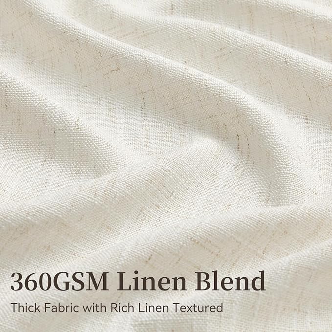 90 Inch Curtains Pinch Pleated Linen Curtain for Living Room, Floor to Ceiling Light Filtering Pleat Drapes Natural Textured Thick Semi-Sheer Window Curtains with Hooks for Bedroom Farmhouse, 2 Panels