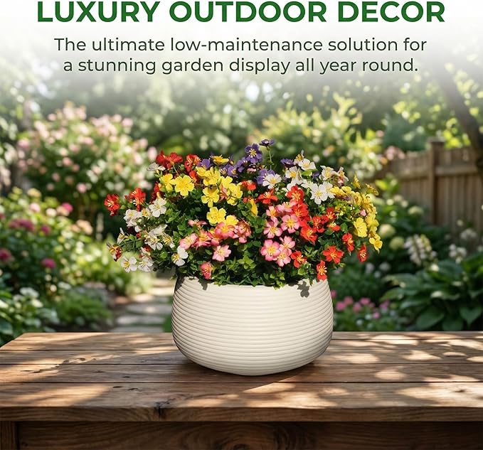 trytuny Artificial Flowers for Outdoor, UV Resistant Realistic Fake Flowers and Faux Plants for Indoor Outdoor, Garden Patio Porch Window Box Decor All Year