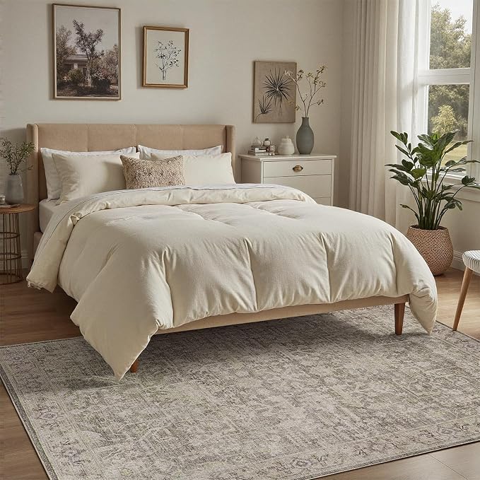 DCX Washable 5x7, Kid & Pet Friendly with Rubber Back Non Slip, Stain Resistant Vintage Rug for Living Room, Bedroom, Home Office, Soft Low Pile Large Farmhouse Distressed Carpet, Greige