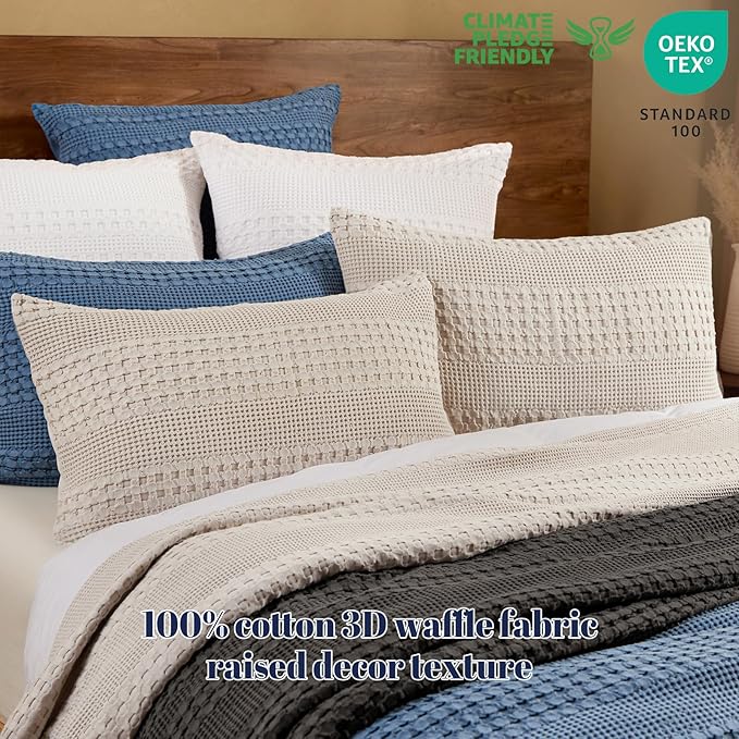 PHF 100% Cotton Waffle Pillow Shams California King Size, 2 Pack 20" x 40" Soft Skin-Friendly Pillowcases, No Filling, Aesthetic Woven and Breathable Waffle Weave Pillow Case Covers for Bed, Oatmeal