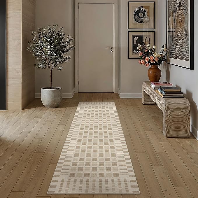 PureCozy Machine Washable Brown 2x6 Runner Rug for Hallways Indoor Kitchen Long Carpet Non-Slip Low Pile Modern Soft Accent Throw Rugs for Entrance Bedroom Dining Laundry