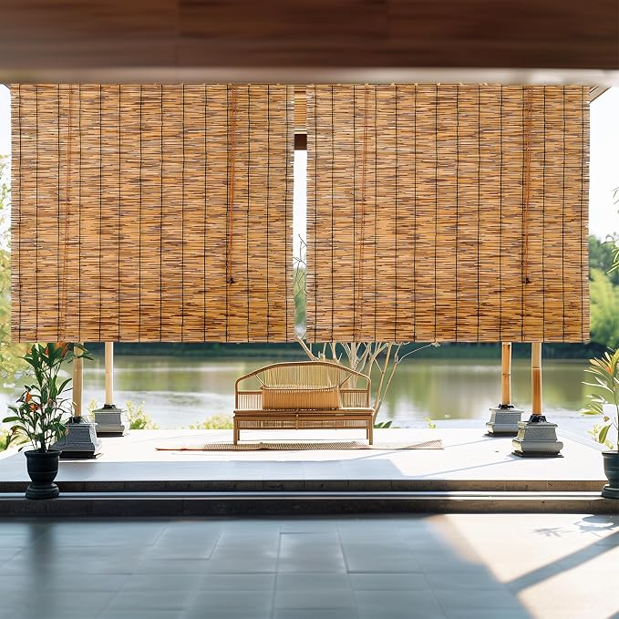 Reed Roller Blinds Shades, Vertical Lifting and Breathable Waterproof Design, Sun Shade and Ventilation, Easy Installation,72" Wx72 H