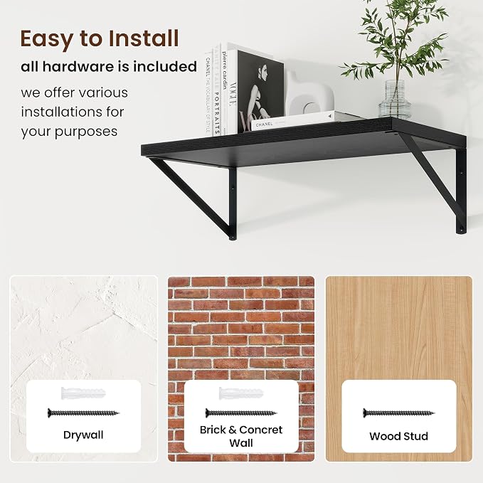 Axeman Deep Floating Shelves | 20 Inch Black Wall Shelves Set of 2 | 10 Inch Deep Rustic Wood Shelves for Wall | 20'' W x 10''D Black Shelves for Living Room Bathroom Kitchen