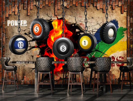Industrial Wallpaper Billiard Tire Wall Mural for Pool Room(Not Peel and Stick)