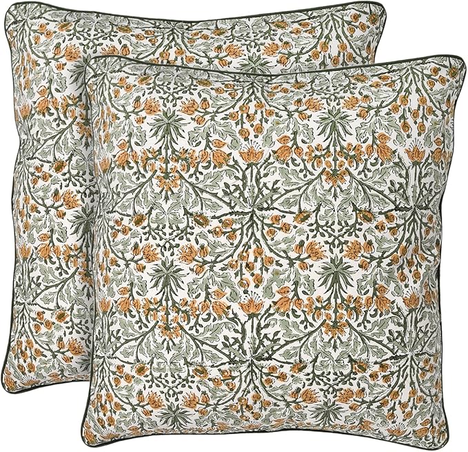 Ridhi Block Print Goldenrod Yellow Pillow Cover 16" x 16" (Pack of 2) Decorative Couch Pillows for Living Room, Chic Boho Cute Outdoor Pillows Covers Gifts for Spring, Easter and Valentine
