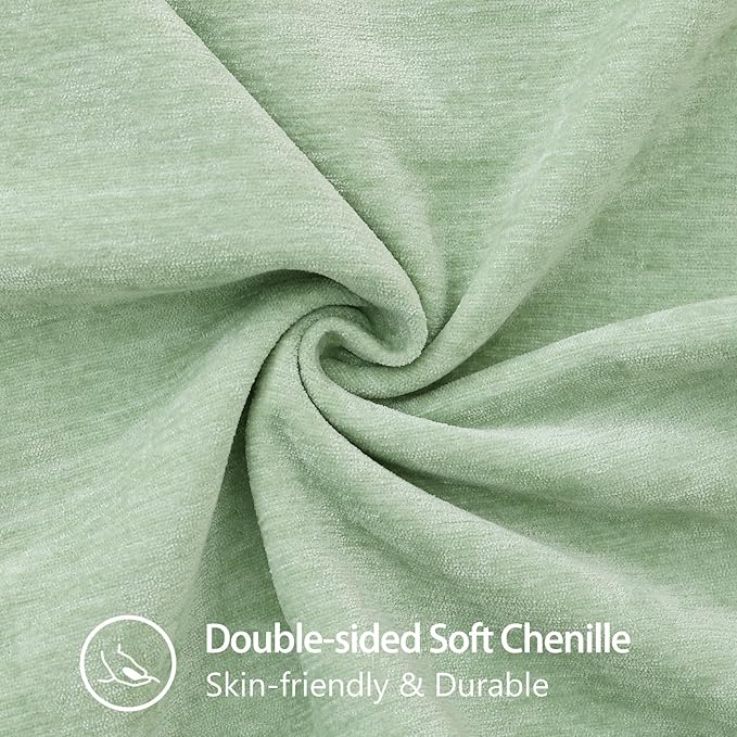 decorUhome Summer Chenille Soft Cozy Throw Pillow Covers 26x26 Set of 2, Modern Farmhouse Boho Velvet Decorative Euro Sham Pillow Cases with Stitched Edge for Couch Sofa Bed Home Decor, Sage Green