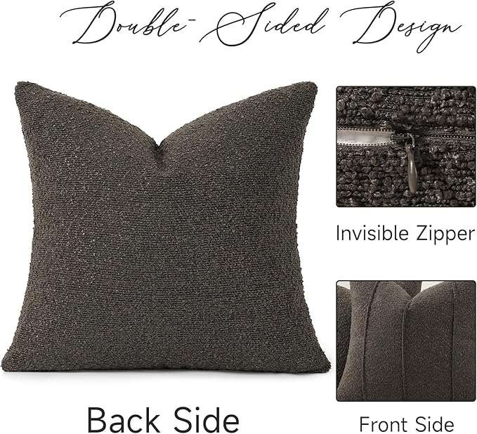 YCOLL Textured Boucle Throw Pillow Covers 24x24 Pack of 2 - Soft Neutral Striped Cushion Covers, Cozy Accent Decorative Pillow Covers for Couch, Sofa, Bed, Living Room (Dark Gray)