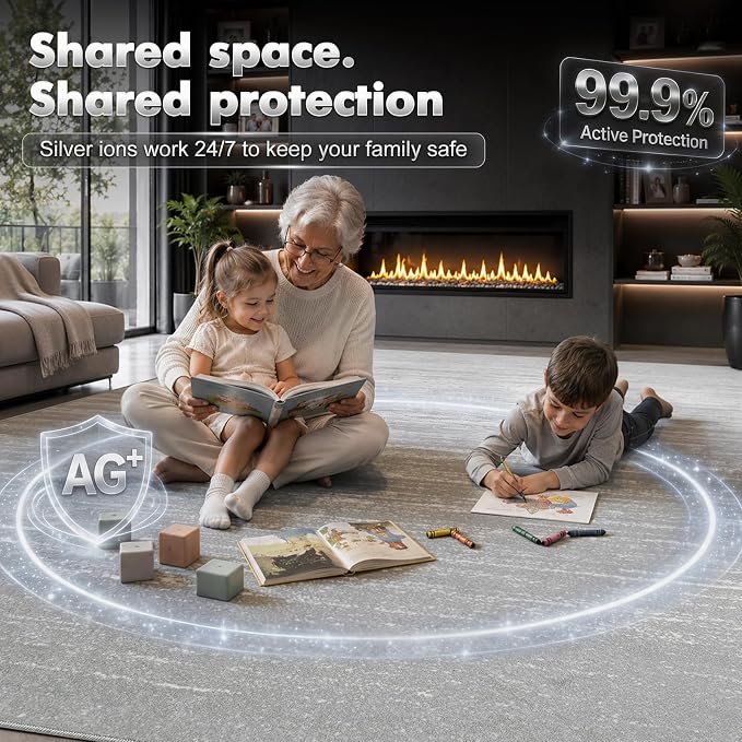 LIANLAM 8x10 Silver Infused Self-Cleaning Rug for Living Room (8x10,Silver) | NASA-inspired silver infused fabric washable rug,long-lasting surface freshness, low-pile minimalist versatile home decor
