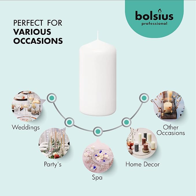 BOLSIUS White Pillar Candles - 2x4 Inches - 2 Packs = Total 40 Candles - 20+ Hours - Premium European Quality - Consistent Smokeless Flame - Unscented Dripless Pillars