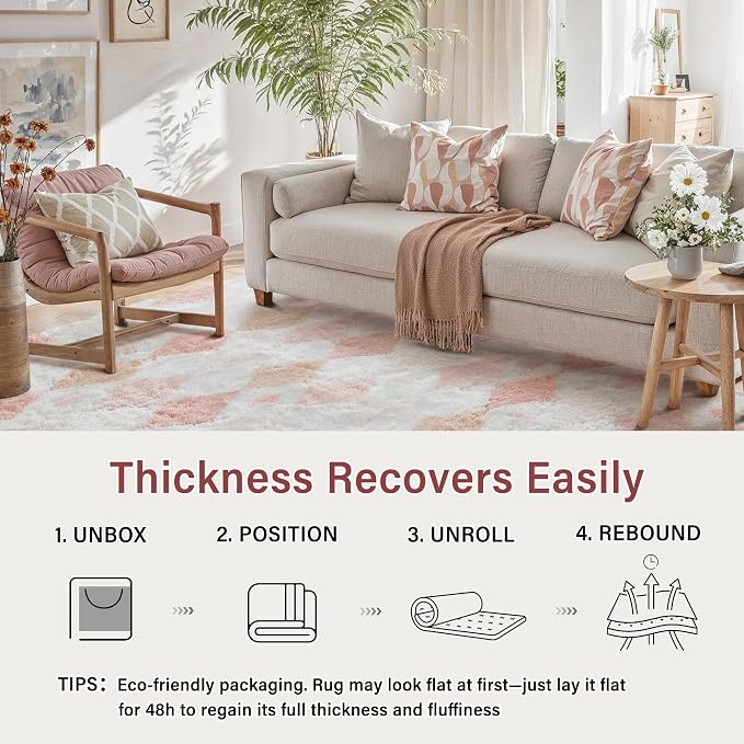 PureCozy Checkered Rug 6x9 Fluffy Shag Living Room Pink Area Rug Modern Washable Carpet Soft Shaggy Non Slip Indoor Plush Fuzzy Rugs for Bedroom Dorm Office Home Aesthetic Decor